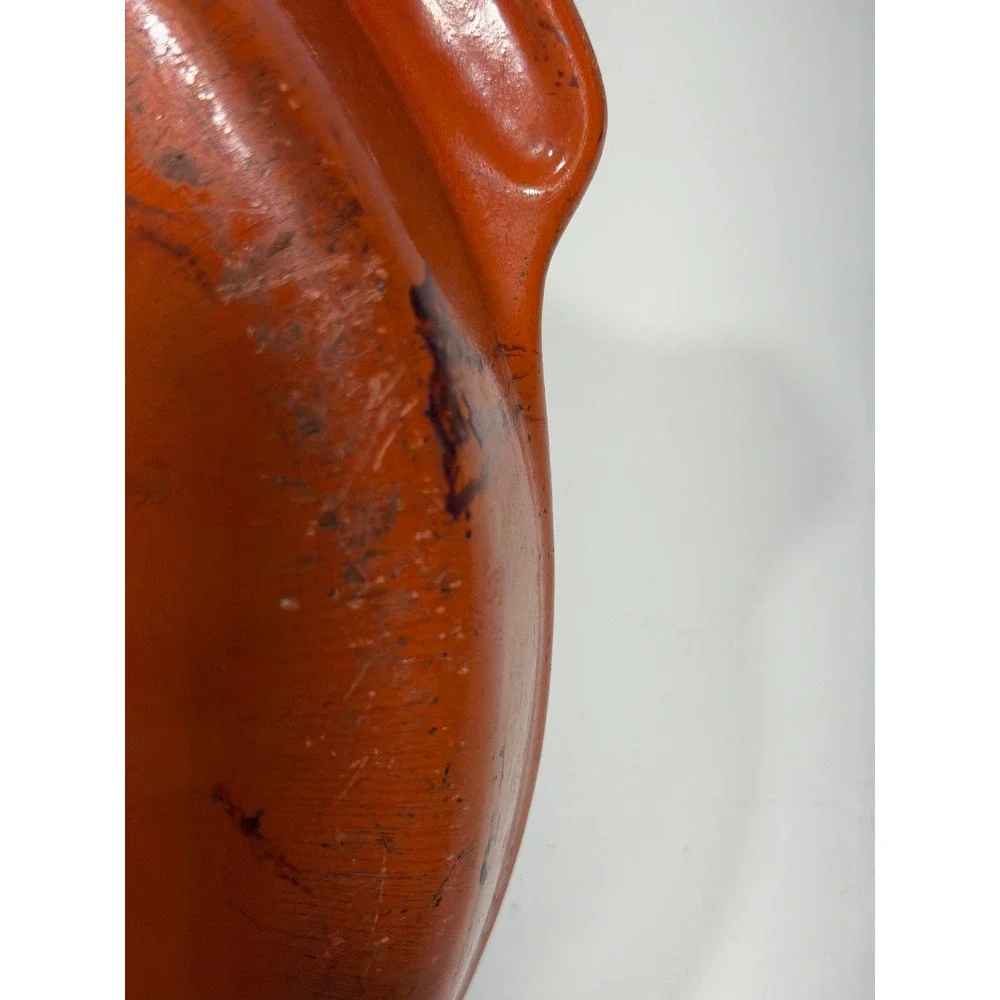 Orange Enameled Cast Iron Round Grill Pan Skillet with Ribbed Surface 10 inch